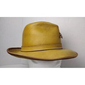 VTG SKULLY'S by HENSCHEL Hat Brown Leather Cowhide Leather USA Large